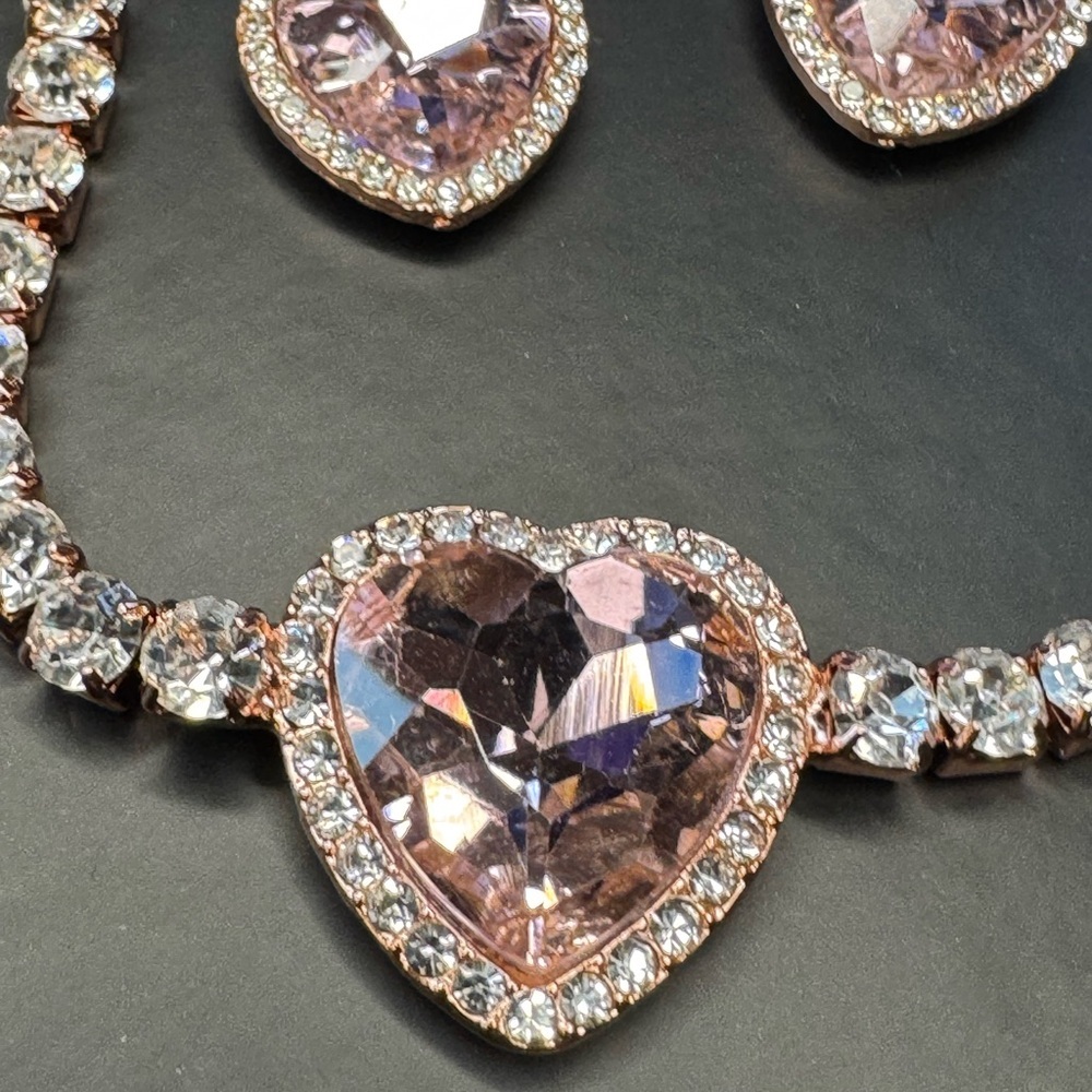Pink Australian Crystal Heart Bracelet and Earrings Set - Picture 2 of 5